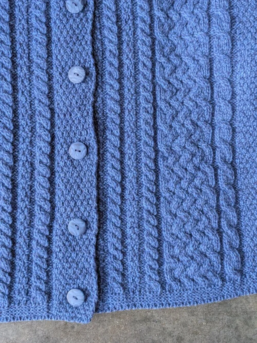 Aran Crafts Irish Cable Knit Fisherman Blue Merino Wool Cardigan Sweater size XL